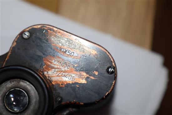 A pair of WWII Germany military binoculars and a Townsend and Co. brass gong